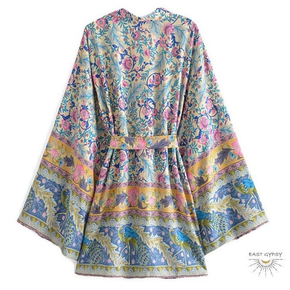 Laguna Yellow Peacock Boho Kimono Cardigan